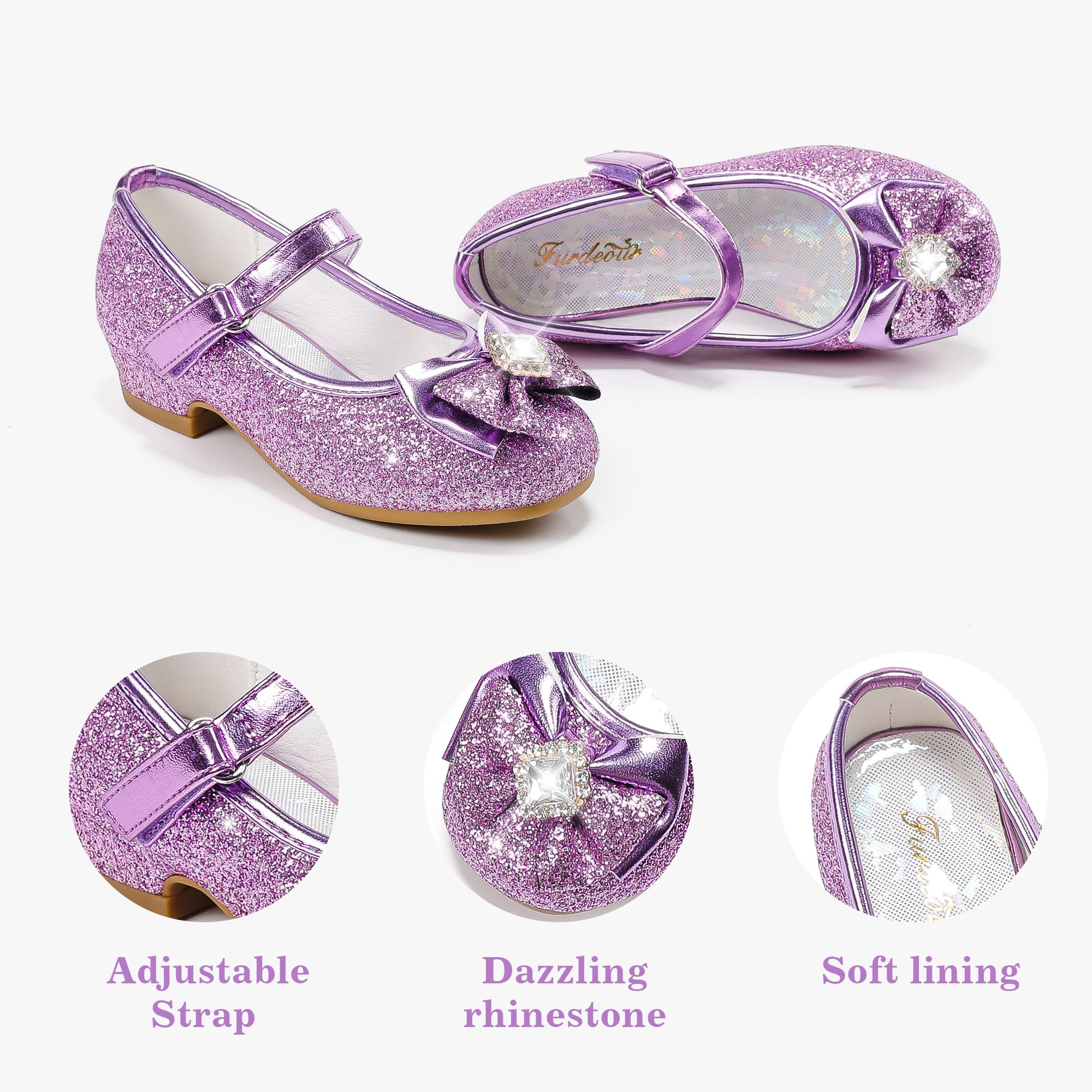 Furdeour Girls Mary Jane Dress Shoes - Glitter Princess Heels for Wedding, Flower Girl & Bridesmaid | Toddler & Kids Formal Occasion Shoes for Parties, Pageants & Special Events