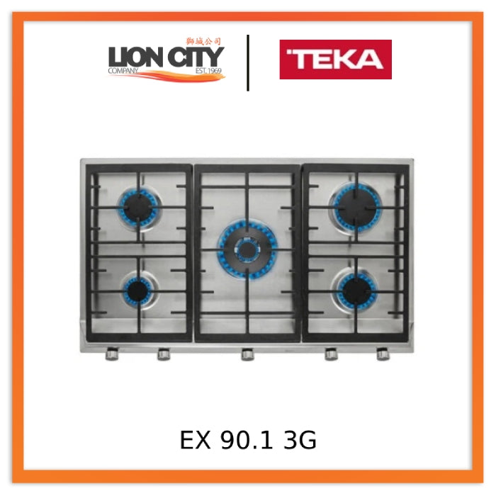 EX 90.1 5G AI AL DR CI Stainless Steel Gas Hob with Frontal Control Knobs - Dual Fuel (Butane & Natural Gas) - Smart Cooking for Modern Kitchens - Perfect for Home Chefs & Restaurants
