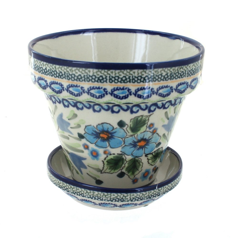 Blue Rose Polish Pottery Ballina Small Flower Pot - Handmade Ceramic Planter for Succulents, Herbs & Indoor Plants - Perfect for Home Decor, Windowsills & Garden Gifts