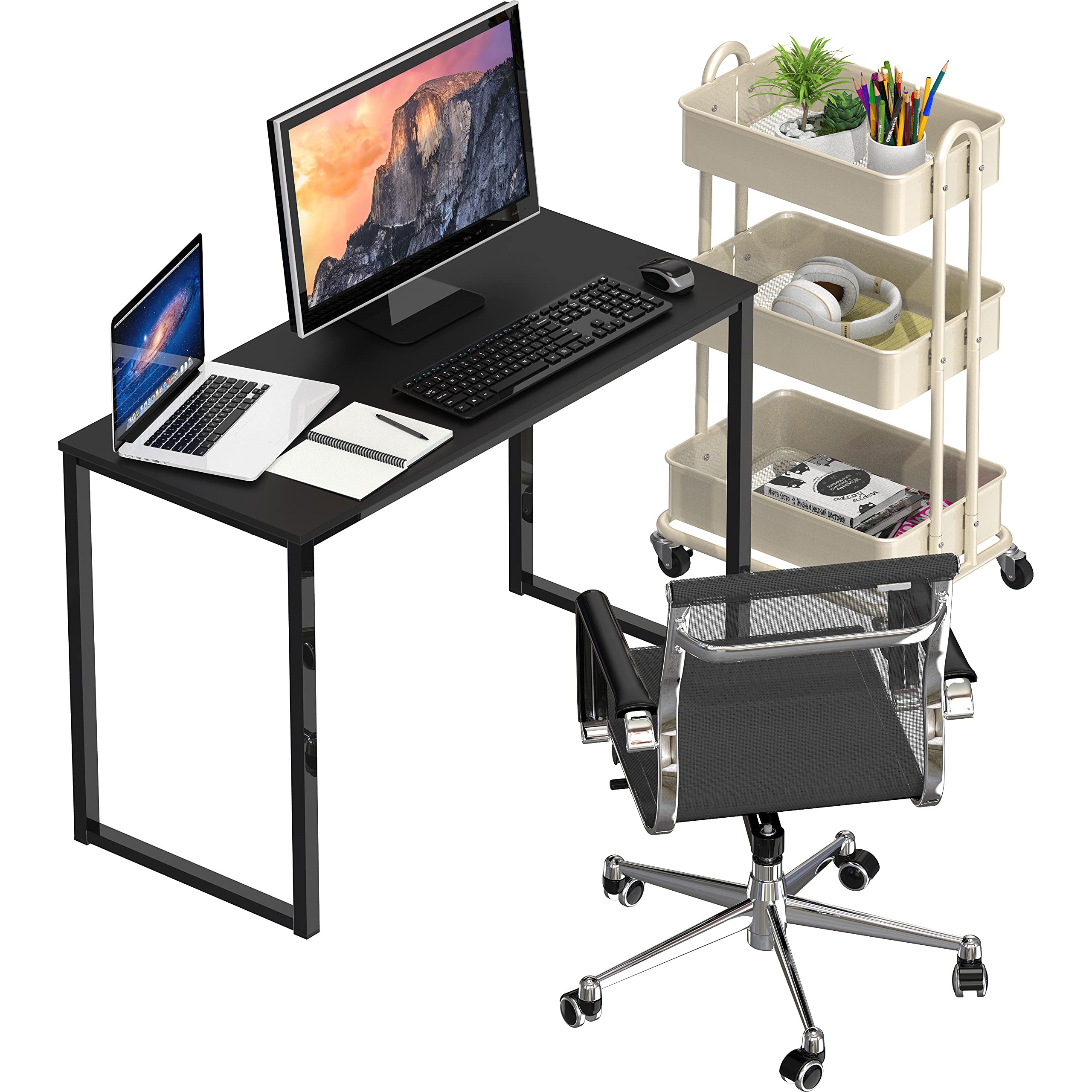 SHW Mission 32-Inch Home Office Computer Desk, Black - Modern Writing Desk for Small Spaces, Study Desk with Sturdy Metal Frame - Perfect for Remote Work, Gaming & Dorm Rooms