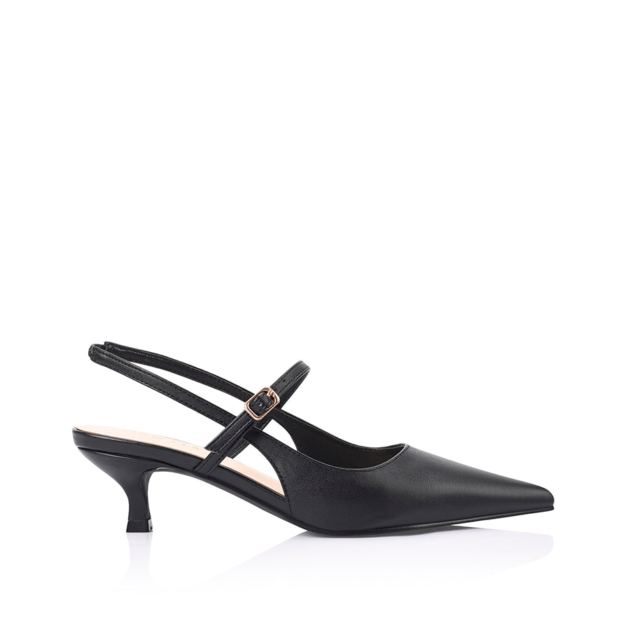 Luce Slingback Kitten Heels for Women - Comfortable Low Block Heel Pumps, Classic Pointed Toe Dress Shoes for Office, Party & Wedding - Black