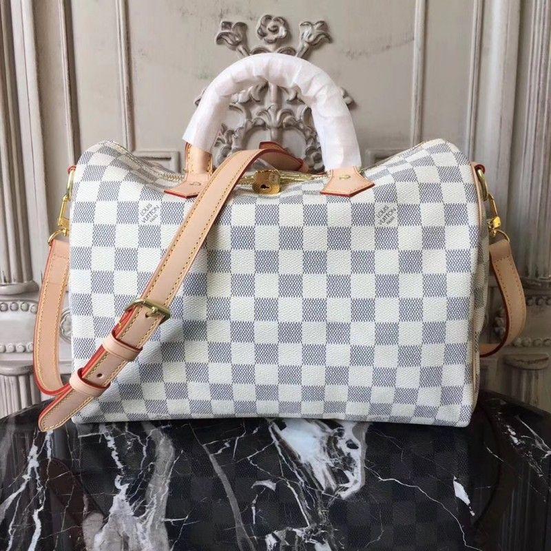 LV Speedy Bandouliere 35 Handbag - Damier Azur Canvas Crossbody Bag with Adjustable Strap | Perfect for Travel, Work & Everyday Use
