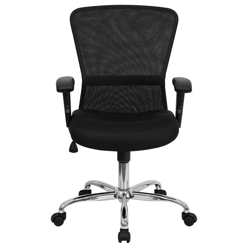 Ergonomic Mid Back Black Mesh Office Chair with Chrome Base & Adjustable Arms - Comfortable Task Chair for Home Office, Computer Desk & Workspace