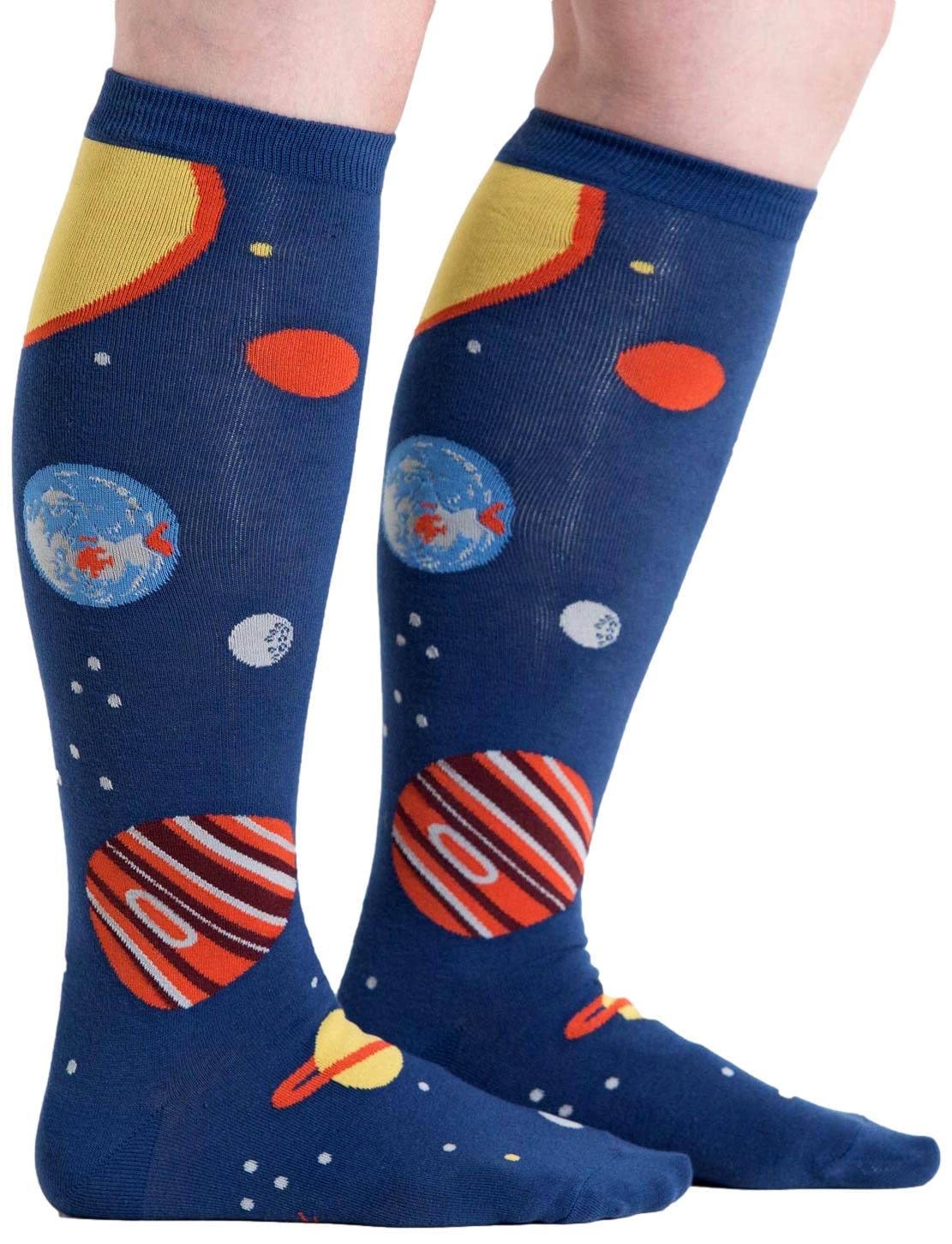 Stretch-It Knee High Socks for Wide Calves | Fun Planet Design | Comfortable & Breathable for Everyday Wear, Cosplay & Gift Giving