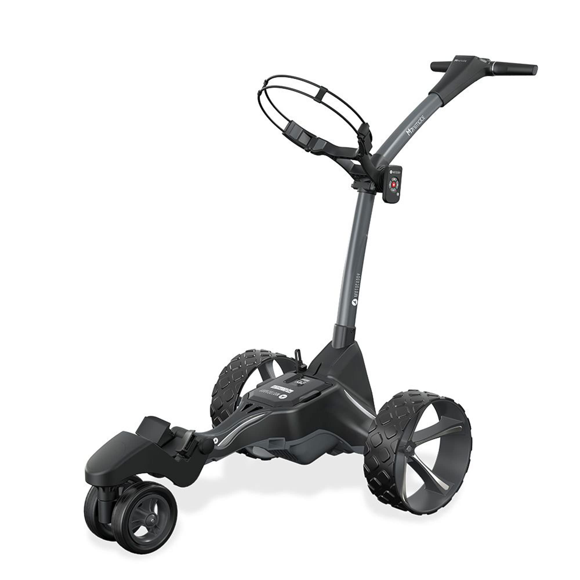 Motocaddy M7 Remote Electric Golf Caddy - All-Terrain Electric Golf Push Cart with Remote Control, Auto Downhill Brake & Long-Lasting Battery - Perfect for Hilly Courses & Senior Golfers (Black) - Includes Accessories