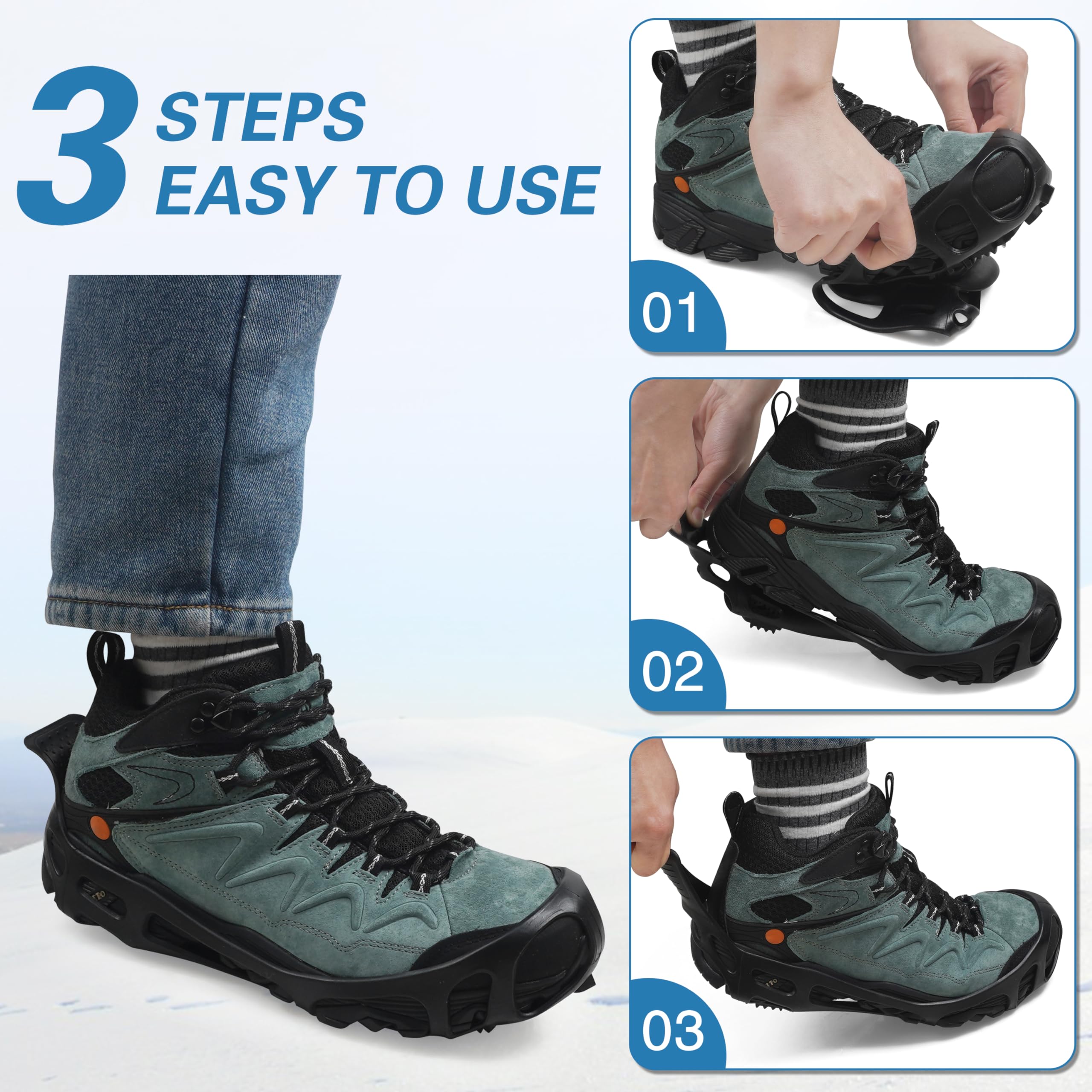 Non-Slip Ice Cleats for Snow & Ice - Stretchable Rubber Traction Crampons for Walking, Hiking & Winter Safety | Perfect for Slippery Sidewalks, Driveways & Outdoor Adventures