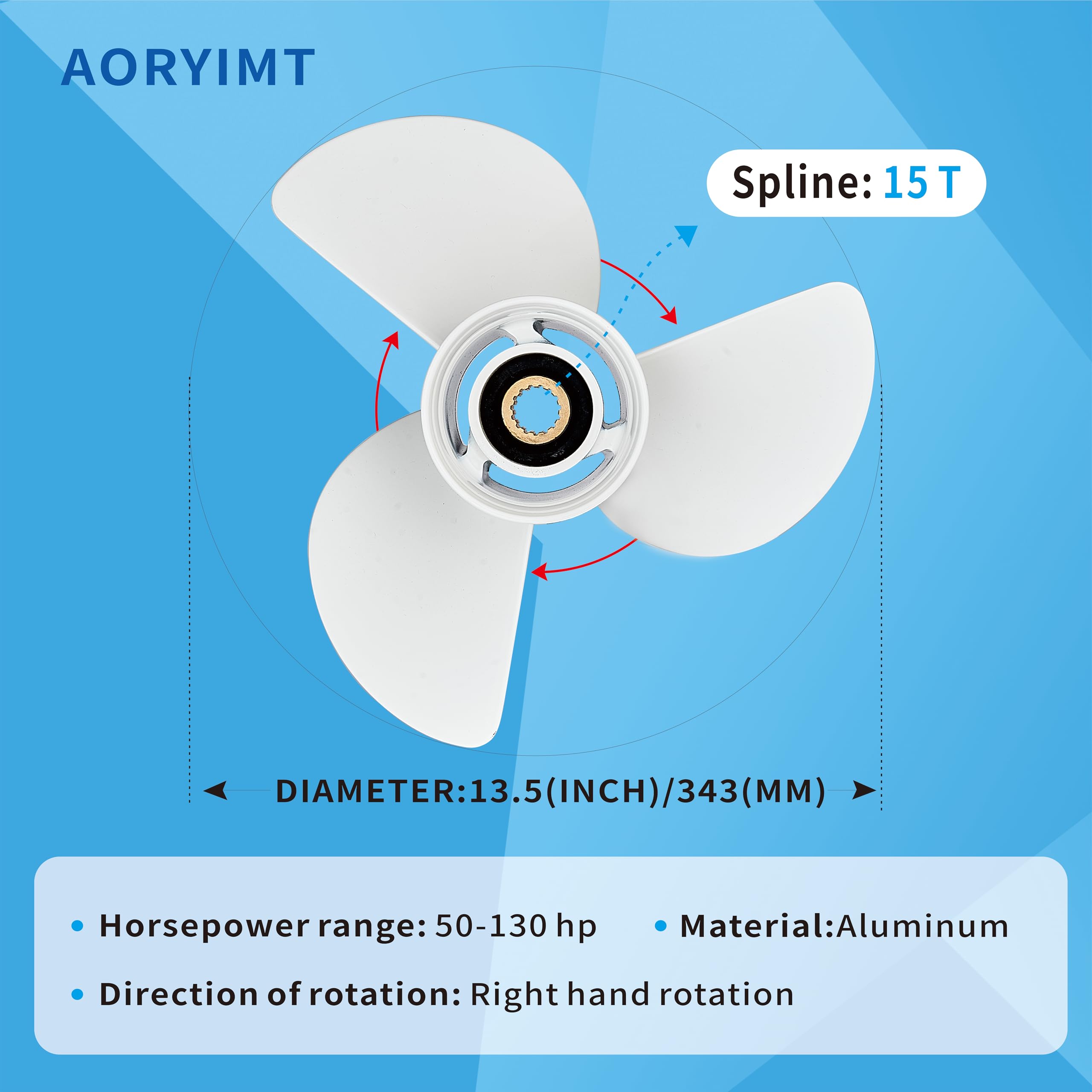 13.5x15-K Boat Motor Aluminum Alloy Propeller for Yamaha 60HP-130HP Outboard Engines - 3-Blade RH 15-Tooth White Replacement (Fits 6E5-45947-00-EL) - Perfect for Fishing, Boating & Water Sports
