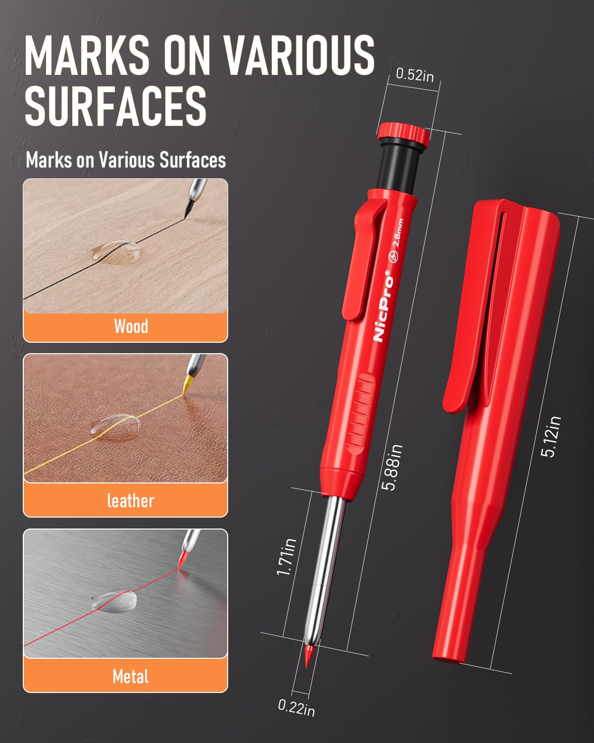 Nicpro 2-Pack Heavy Duty Mechanical Carpenter Pencils with Sharpener & 26 Refills (Red, Black, Yellow) - Durable Construction & Woodworking Pencils for Architects, Builders, Contractors - Perfect for Framing, Marking Lumber, and DIY Projects