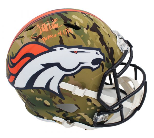 Authentic Terrell Davis Signed Denver Broncos Speed Full Size Camo NFL Helmet with 
