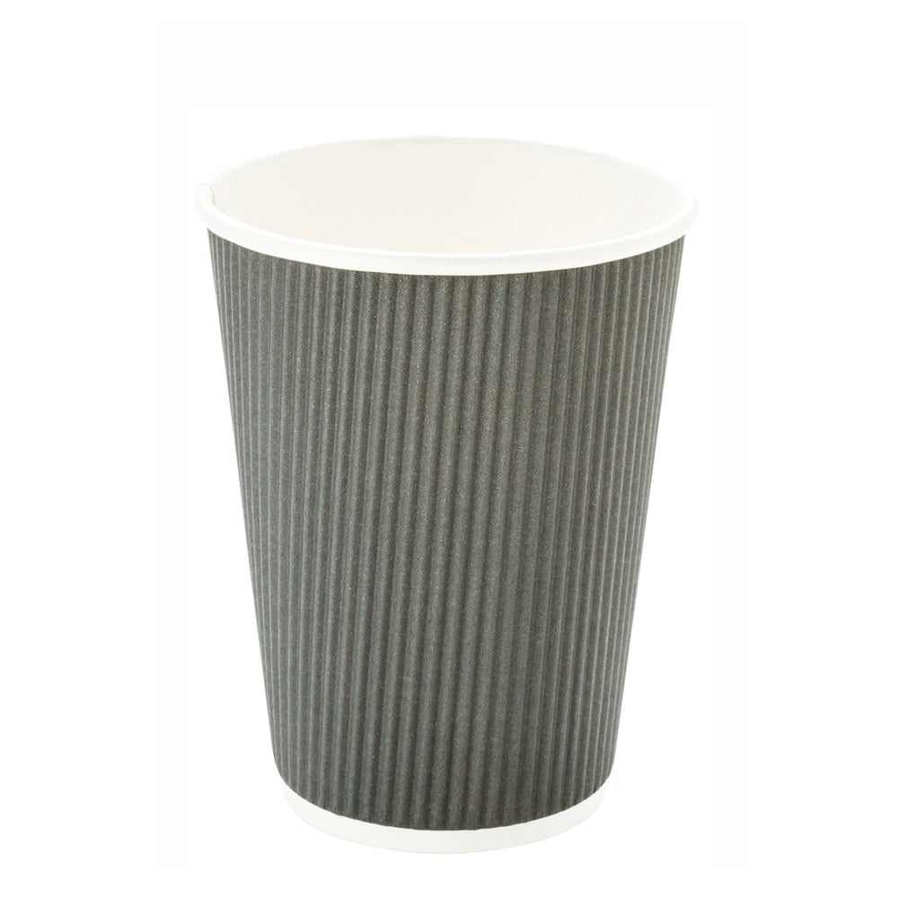 12 oz Gray Paper Coffee Cups with Ripple Wall - 3.5