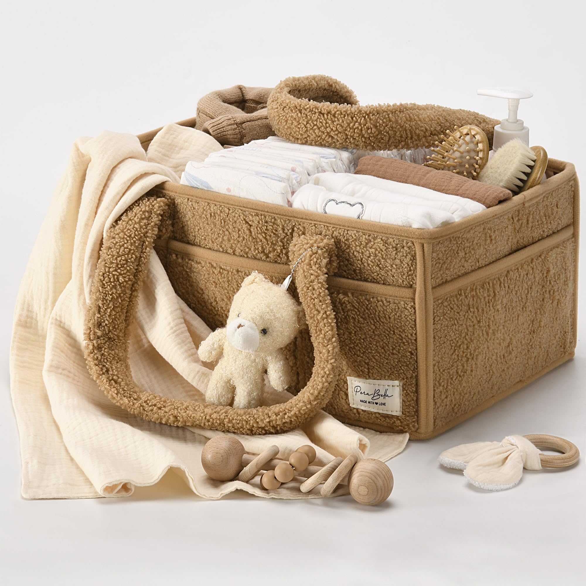 PeraBella Baby Diaper Caddy Organizer - Portable Diaper Storage Basket for Changing Table, Nursery & Travel | Holds Diapers, Wipes & Baby Essentials | Perfect Baby Shower Gift & Nursery Organization Solution | Use for Home, Car & On-the-Go Baby Care