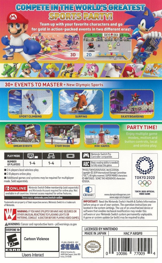 Mario & Sonic at the Olympic Games Tokyo 2020 - Nintendo Switch Video Game for Kids & Adults - Fun Family Multiplayer Sports Competition