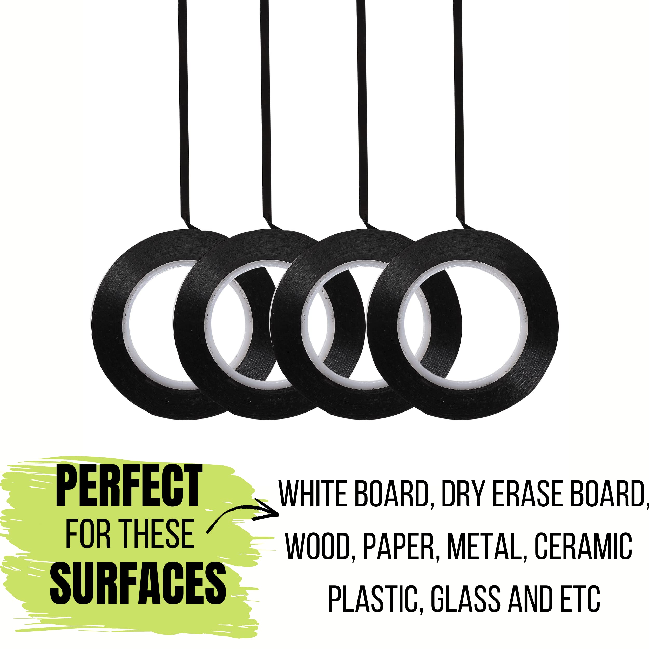 Mr. Pen Whiteboard Tape - 12 Pack Black Thin Dry Erase Board Tape for Whiteboards, Charts & Grids - Perfect for Office, Classroom & Home Use - Whiteboard Accessories & Striping Tape