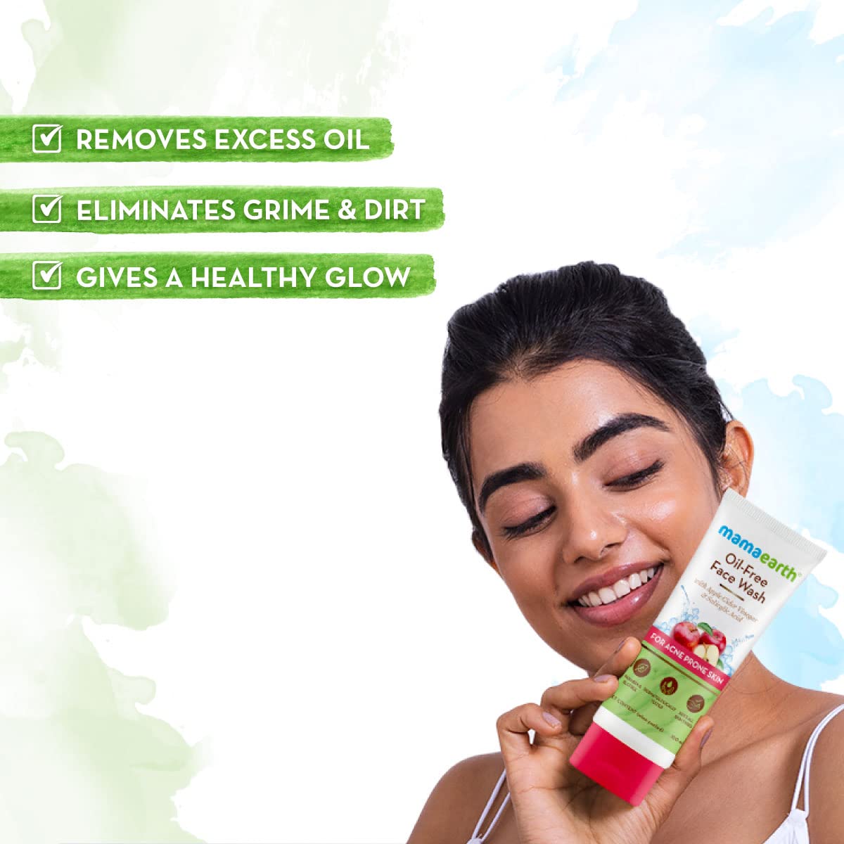Mamaearth Oil Free Face Wash for Oily & Acne-Prone Skin - Apple Cider Vinegar & Salicylic Acid Cleanser, 100ml | Deep Cleansing, Pore Minimizing | Perfect for Daily Skincare Routine