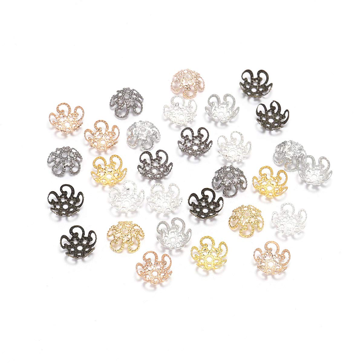 100 Pcs 8mm Shiny Vintage Filigree Gun Black Flower Bead End Caps - Metal Jewelry Findings for DIY Bracelets, Earrings, Necklaces - Perfect for Handmade Boho, Gothic & Vintage Style Jewelry Making (8mm x 100pcs)