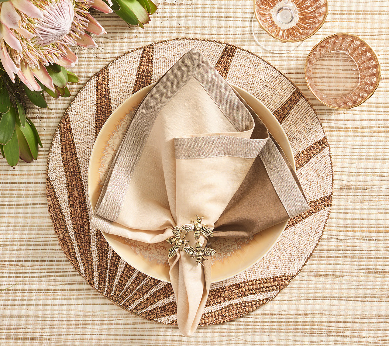 Royal Palm Placemat Set of 4 - Natural & Brown Rattan Table Mats for Dining, Kitchen, and Outdoor Use - Eco-Friendly Home Decor