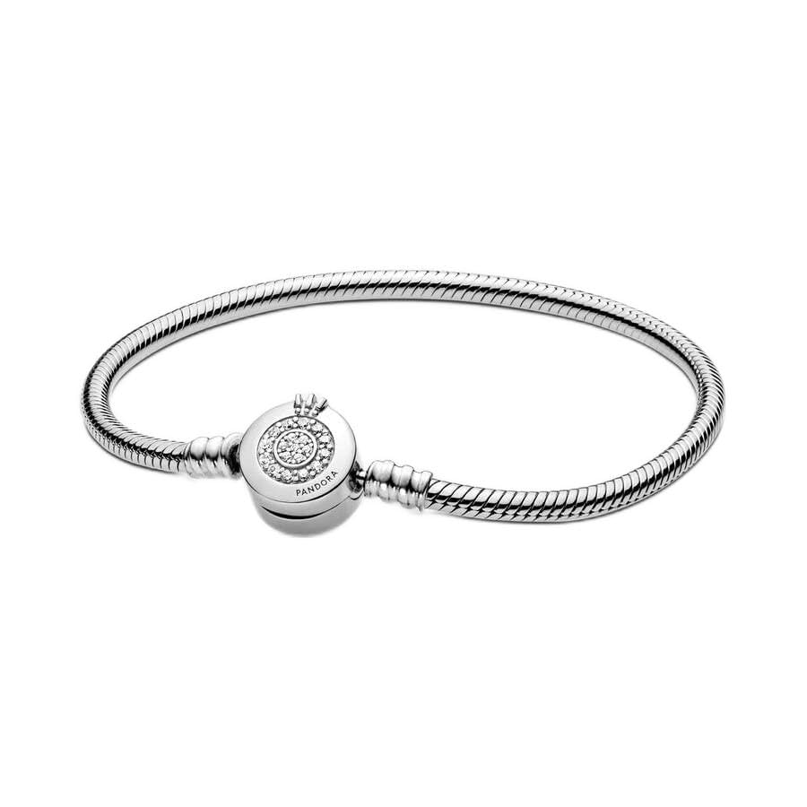 PANDORA Moments Sparkling Crown O Pavé Clasp Snake Chain Bracelet for Women - Elegant Jewelry Gift with Gift Box - Perfect for Anniversaries, Birthdays & Special Occasions