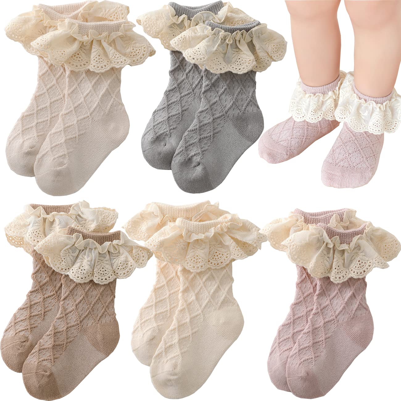 FYLuoke Baby Toddler Ruffle Lace Socks for Girls - Cotton Princess Frilly Dress Socks | Perfect for School Uniforms, Parties & Special Occasions