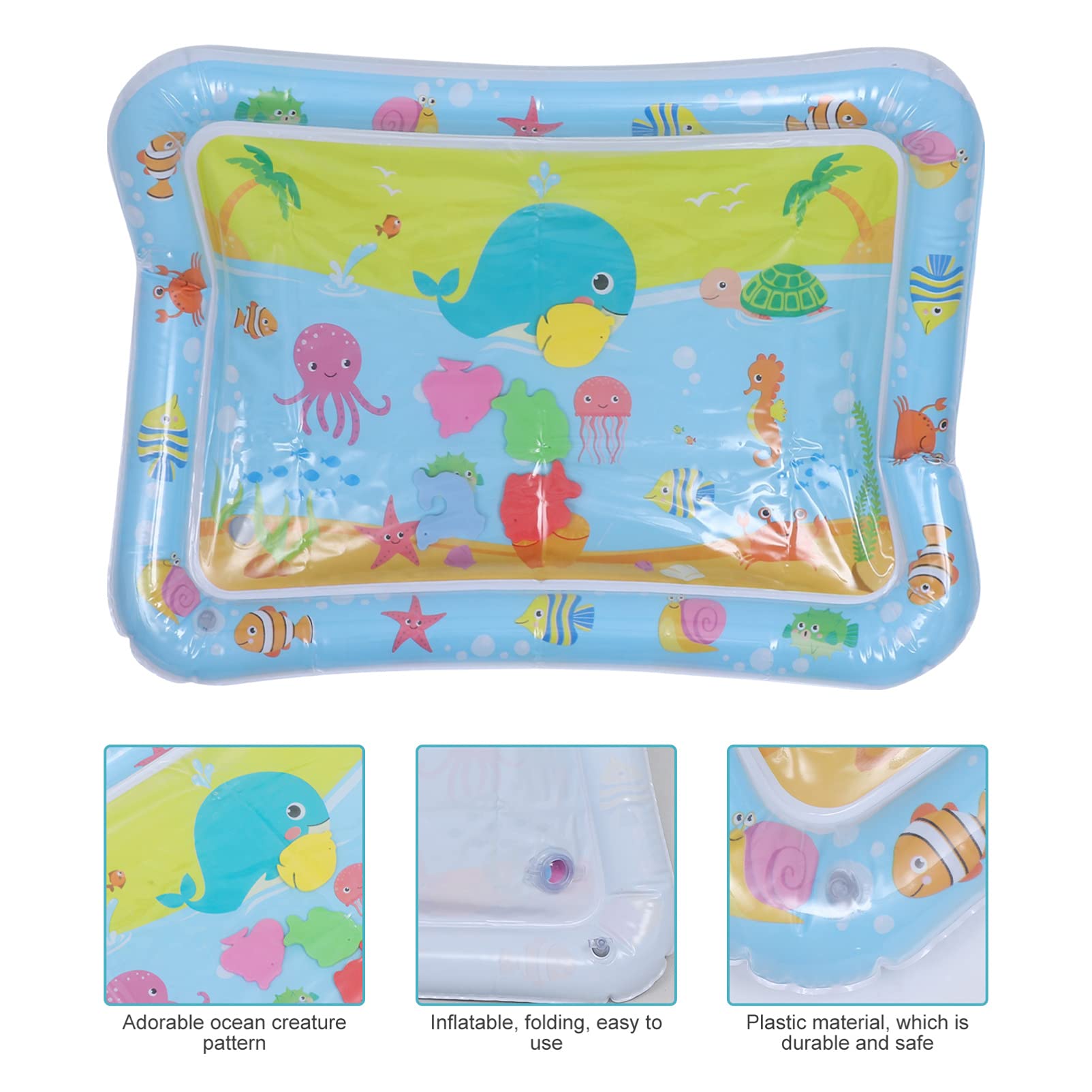 BIUDECO 1pc Water Cushion Tummy Time Water Mat - Baby Play Mat for Infants & Toddlers, Ocean Themed Sensory Activity Mat, Safe Non-Toxic Plastic for Floor Play, Learning & Development (Blue) - Perfect for Tummy Time, Sensory Play & Early Childhood Development