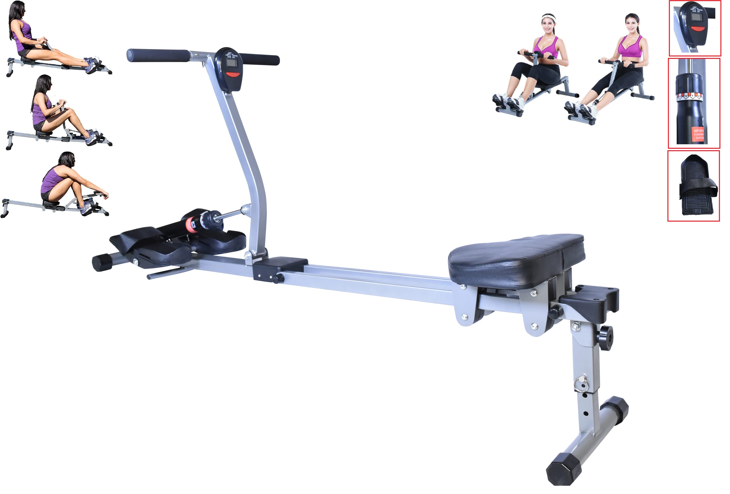 Premium Foldable Rowing Machine for Home Gym - 12-Level Hydraulic Resistance System with LCD Monitor & Ergonomic Seat Cushion | Perfect for Cardio Workouts, Full-Body Training & Small Space Fitness