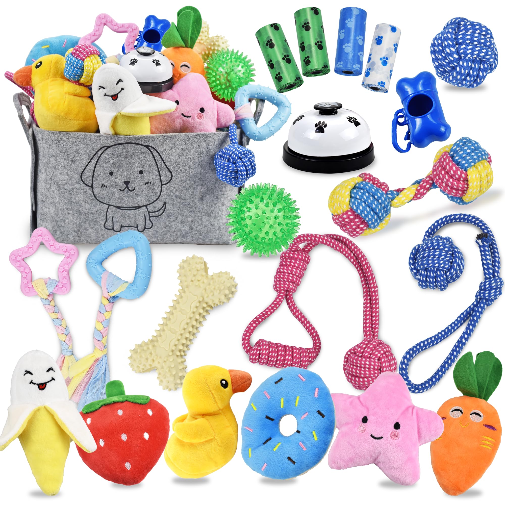 Ousiya 21 Pack Puppy Toys Set - Small Dog Chew Toys for Teething, Rope & Training Toys with Storage Box | Durable Pet Toys for Small & Medium Dogs - Perfect for Playtime, Training & Dental Care