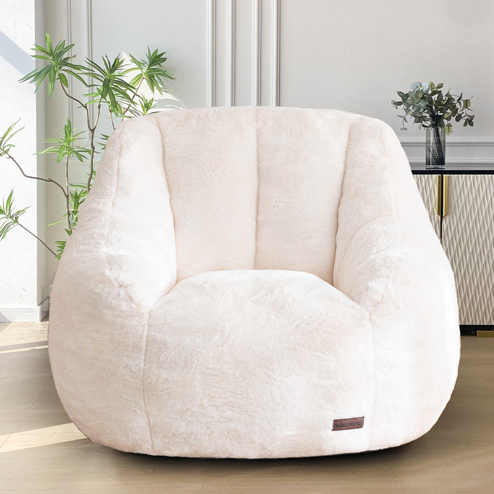 MAXYOYO Faux Fur Bean Bag Chair with High Backrest - Soft Beige Lounge Chair for Living Room, Bedroom & Game Room - Cozy Seating for Relaxing, Reading & Gaming
