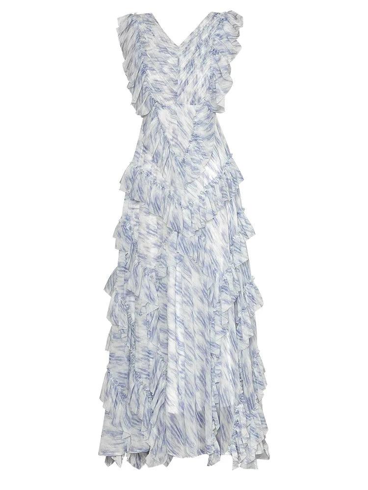Elegant Summer Women's Long Dress with Butterfly Sleeves | Flowy Striped Empire Waist Casual Ball Gown | Perfect for Beach Vacations, Garden Parties & Evening Events