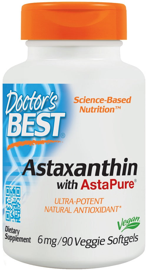 Doctor's Best Astaxanthin 6mg with AstaPure | 90 Veggie Softgels | Premium Antioxidant Supplement for Skin, Eye & Joint Health | Supports UV Protection & Anti-Aging