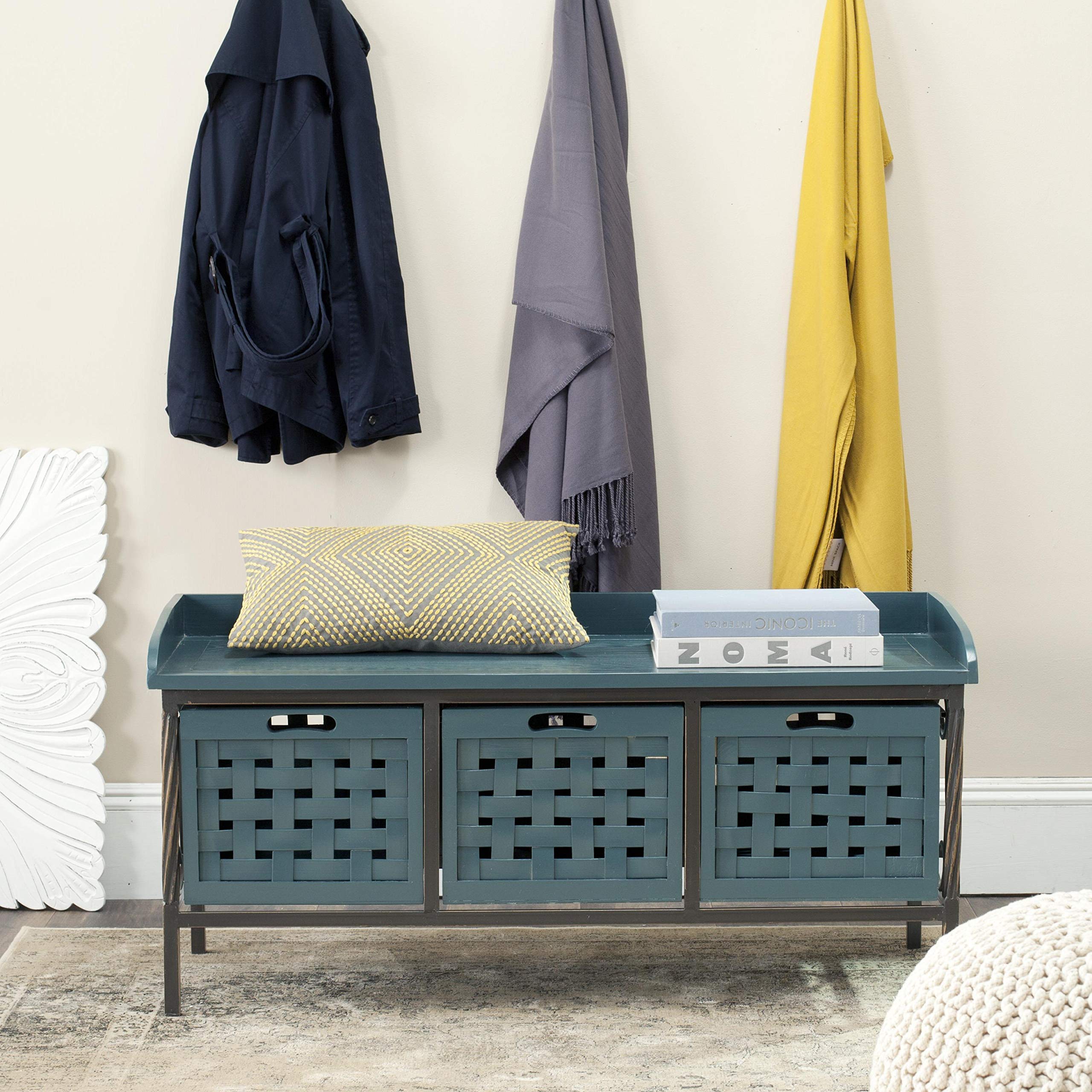 SAFAVIEH American Homes Collection Isaac Filbert Brown Wooden Storage Bench - Entryway Seating & Shoe Storage for Living Room, Bedroom, or Hallway