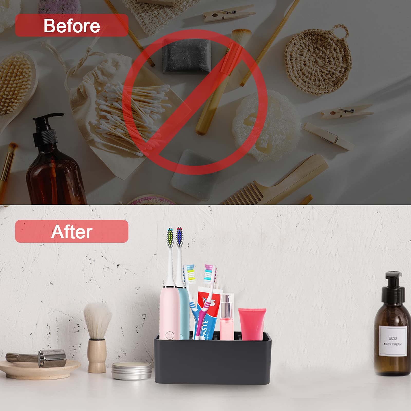 Black Toothbrush and Toothpaste Holder Stand - Bathroom Organizer for Toothbrushes & Makeup Brushes | Perfect for Small Bathrooms, Vanities & Travel Essentials Storage