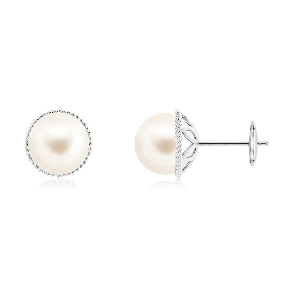 8mm Freshwater Cultured Pearl Earrings with Twisted Rope Frame - Elegant Dangle Earrings for Women, Perfect for Weddings, Parties and Special Occasions