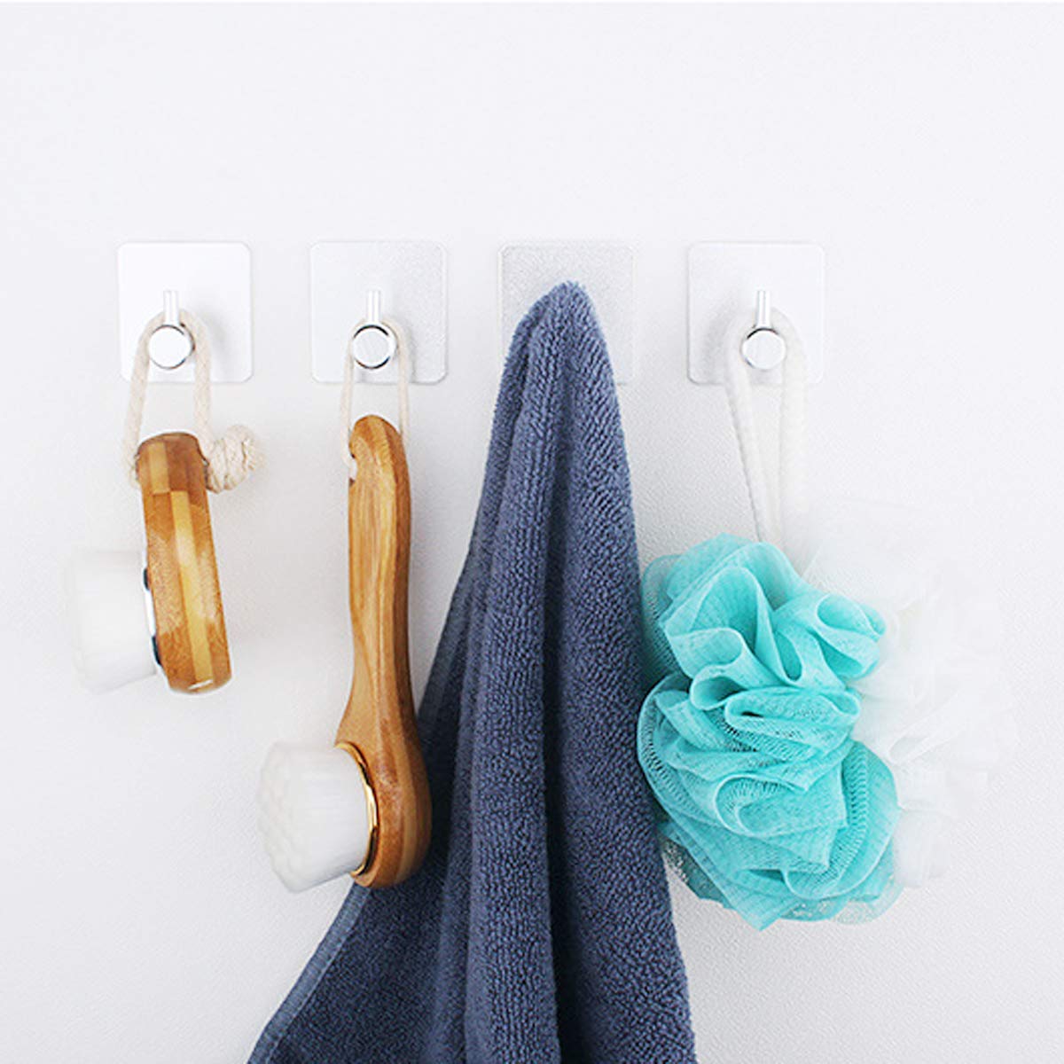 Seven Wolves Heavy Duty Stainless Steel Adhesive Hooks - 4 Pack Silver Wall Hangers for Robe, Towel & Door - Strong Bathroom & Kitchen Organizers for Home (Perfect for Small Spaces & Rental-Friendly)