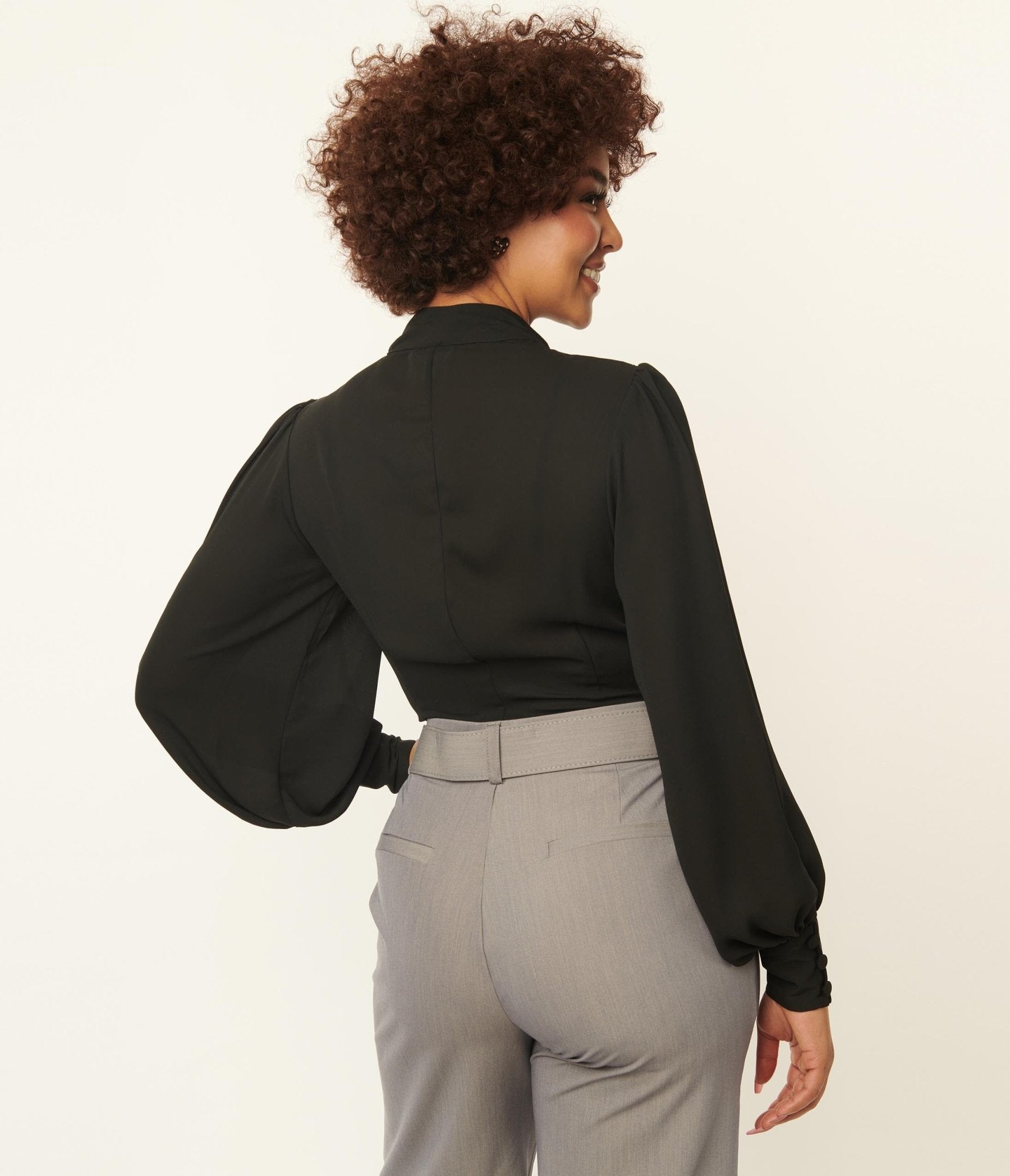 Unique Vintage 1940s Black Neck Tie Gwen Blouse - Retro 40s Style Women's Top for Office, Cocktail Parties & Vintage Fashion Lovers