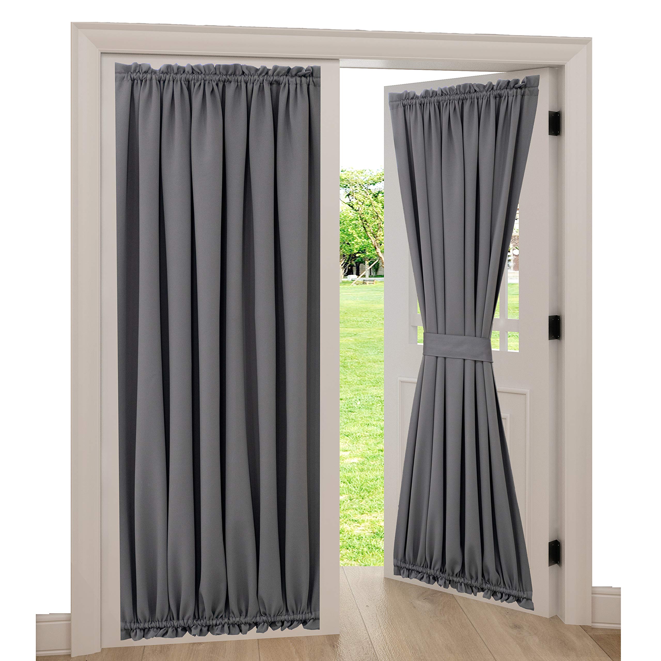 Blackout Thermal Insulated Door Curtains for French Doors - 54x72 Inch Grey Sidelight Window Panel - Spring Garden Home Decor for Front Entryway & Patio Doors