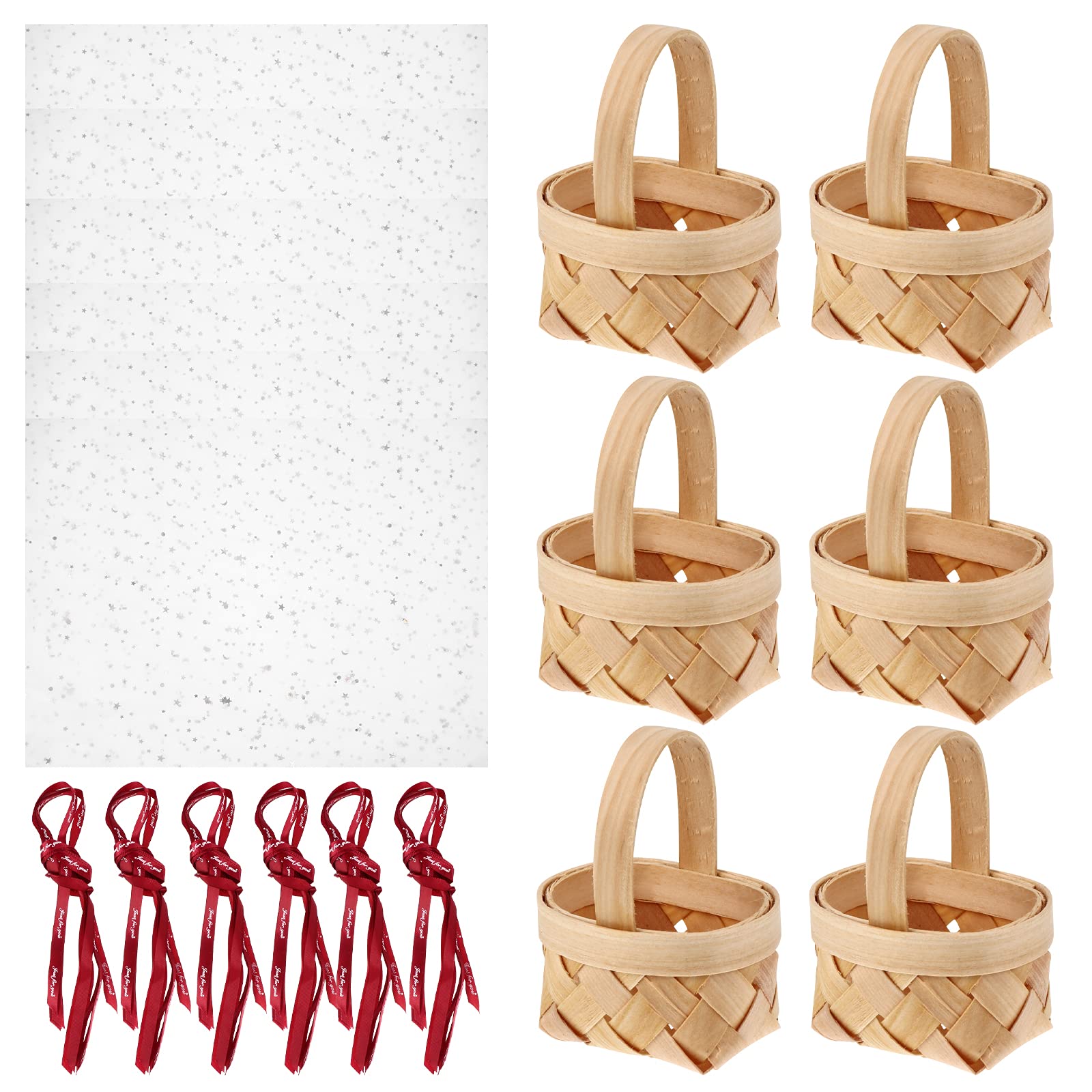 UPKOCH 6-Piece Wooden Woven Candy Basket Set - Portable Candy Box Holder for Parties, Weddings, Baby Showers & Home Decor (Gift Packaging & Candy Storage Solution)
