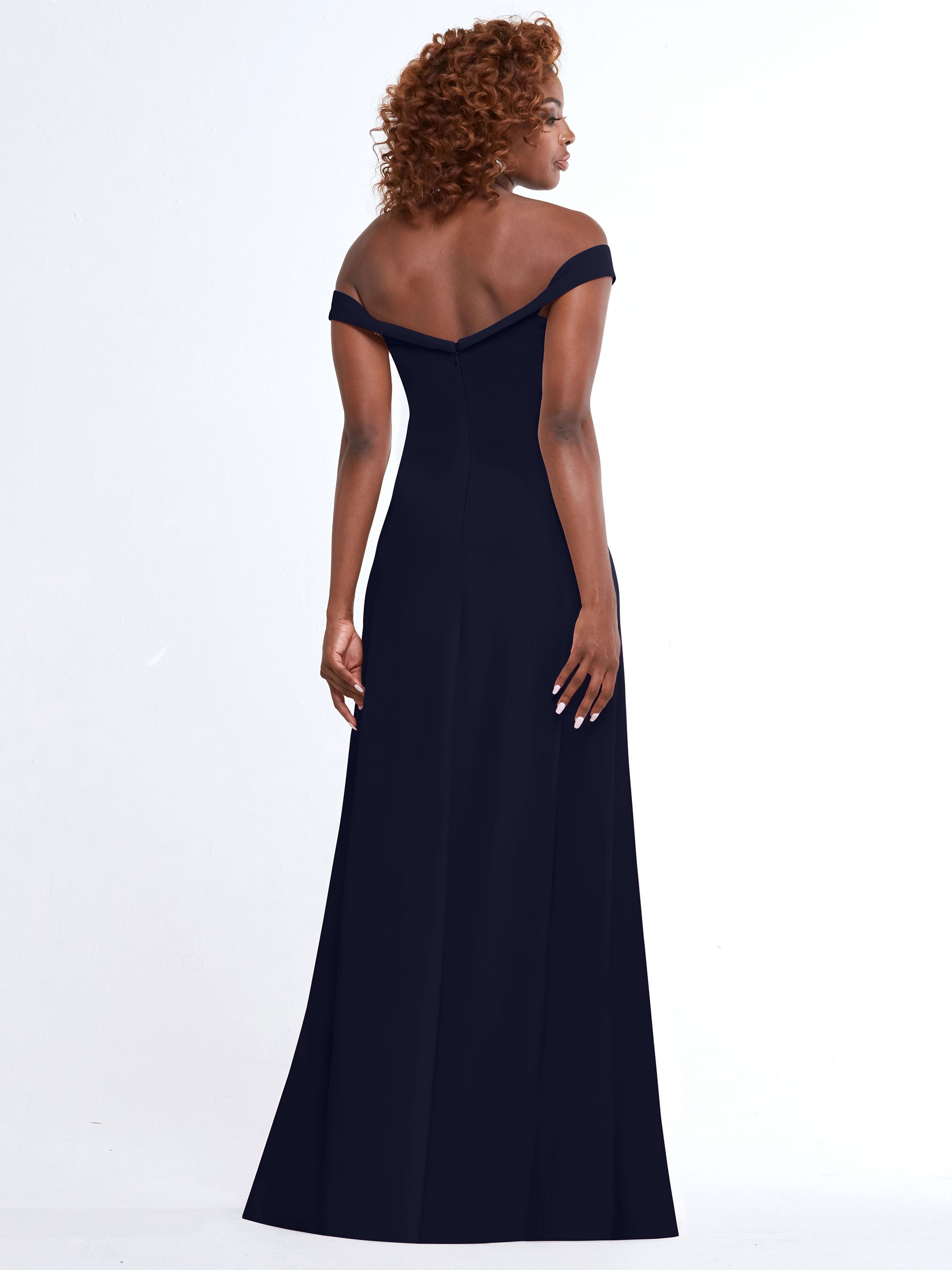 Elegant Off-The-Shoulder Double Knit A-Line Bridesmaid Dress 83050 - Perfect for Weddings, Formal Events & Special Occasions