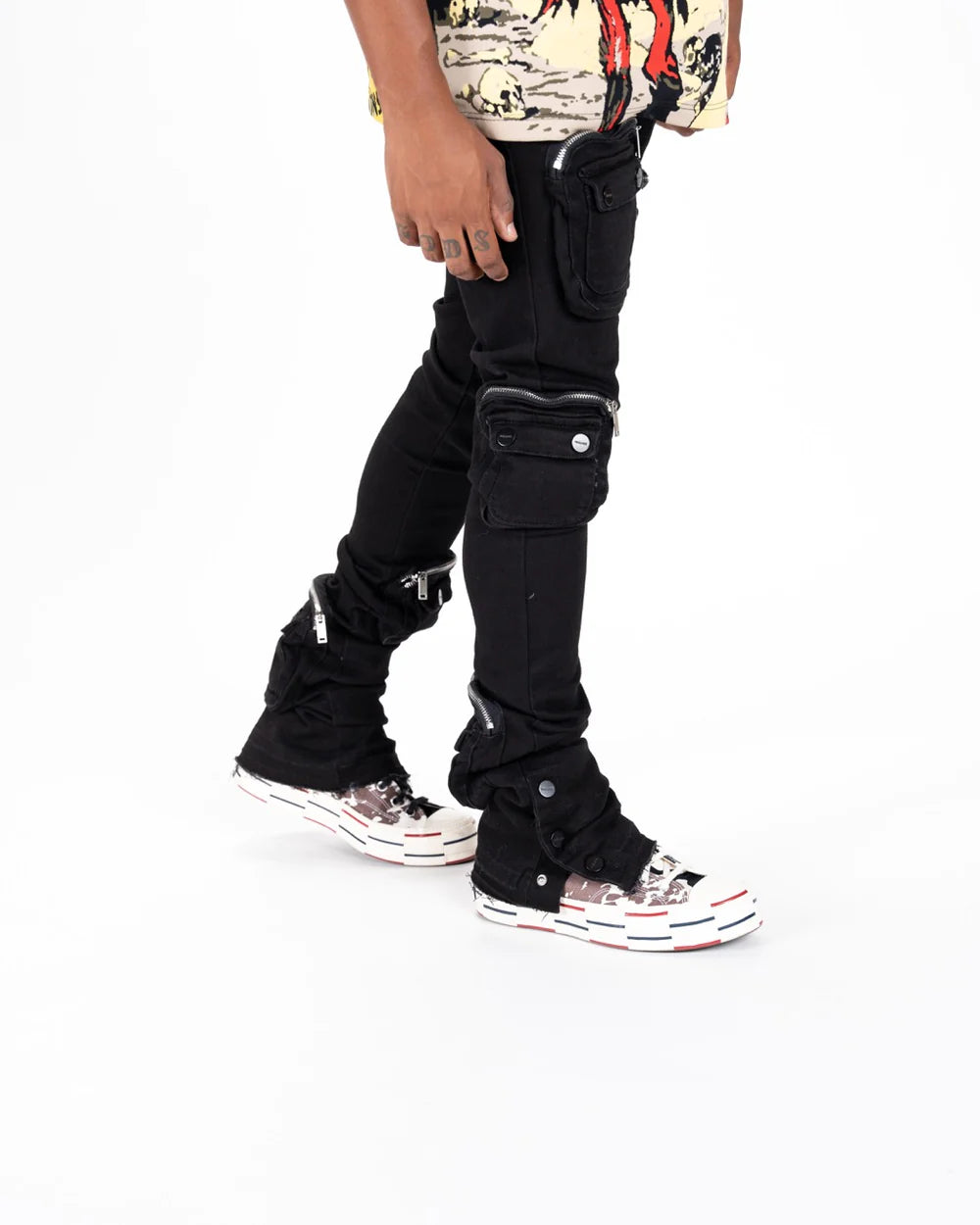 PHEELINGS Women's Cargo Flare Stack Denim Jeans - High Waisted Stretch Bootcut Pants for Casual & Work Wear - Perfect for Everyday Outfits, Office, and Night Out