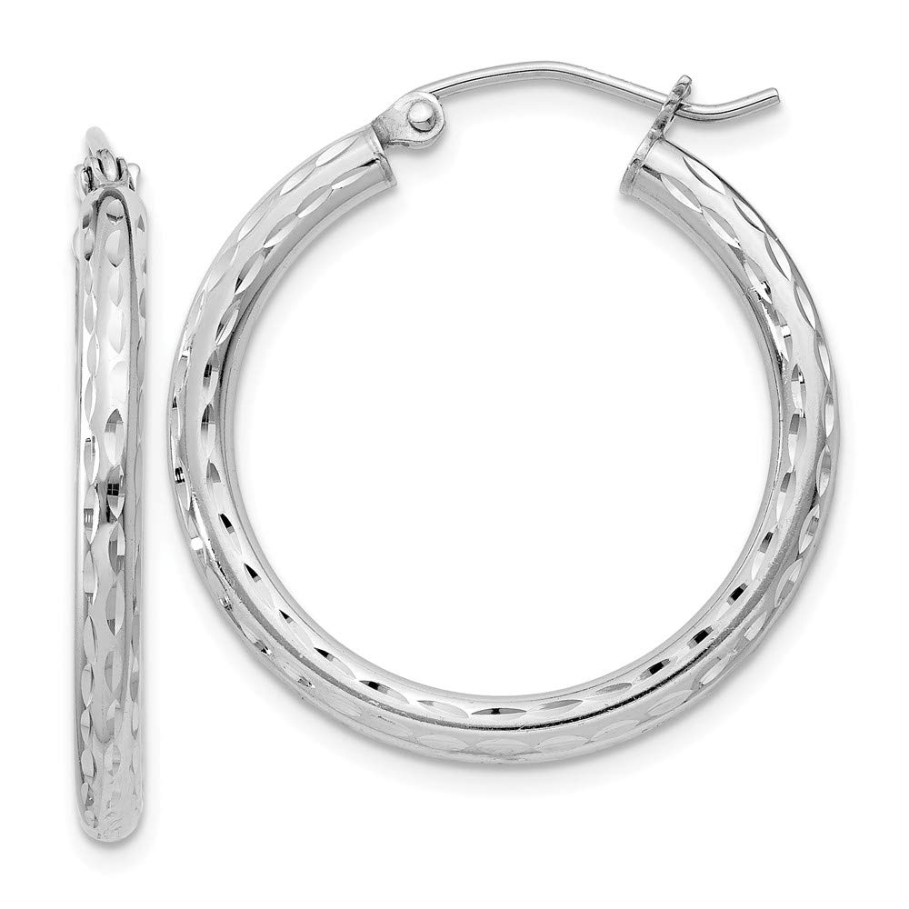 2.25mm Sterling Silver Rhodium-Plated Diamond Cut Hoop Earrings for Women - Perfect for Everyday Wear, Parties & Special Occasions