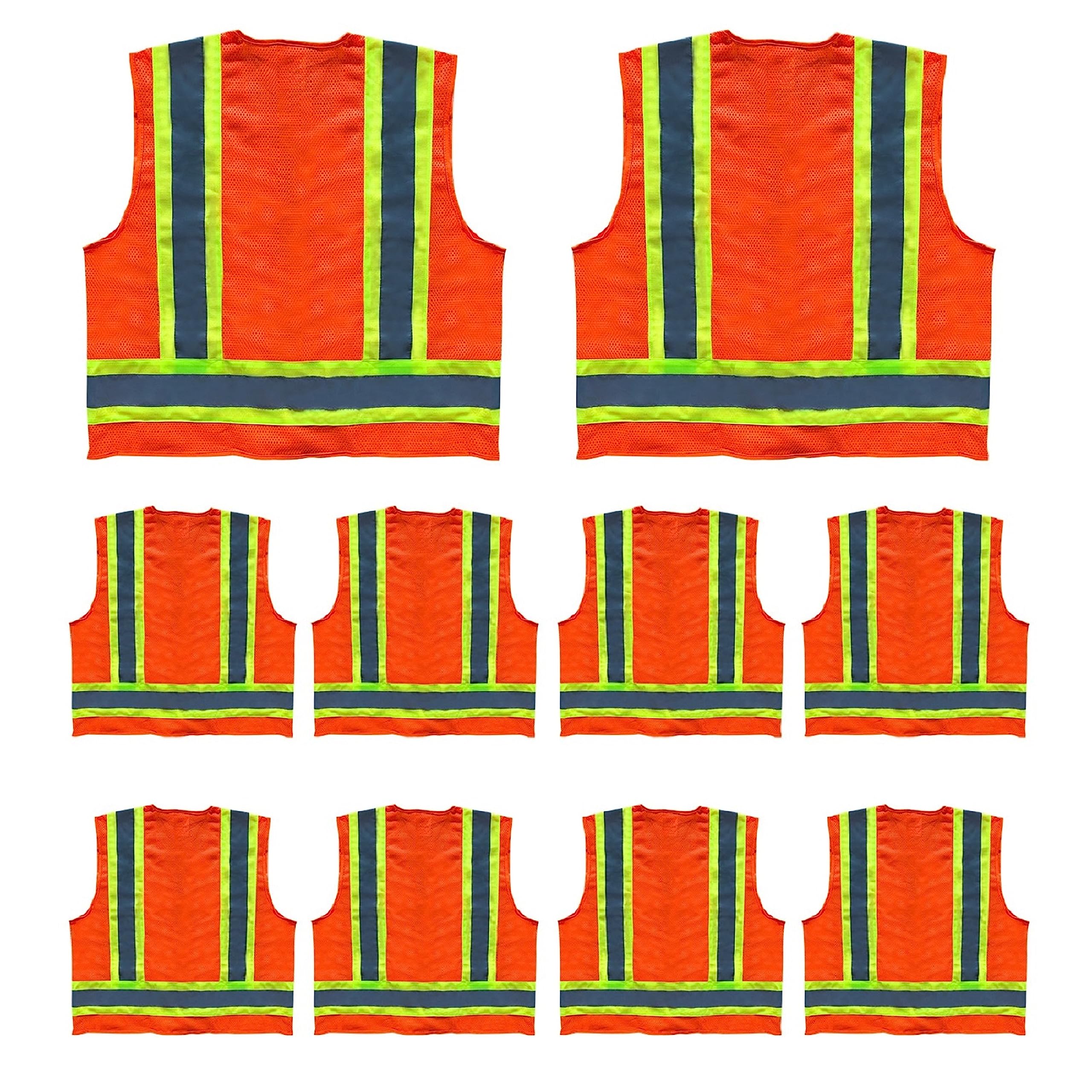 10 Pack Premium High Visibility Surveyor Safety Vest - Solid Front & Mesh Back for Construction, Road Work & Outdoor Safety