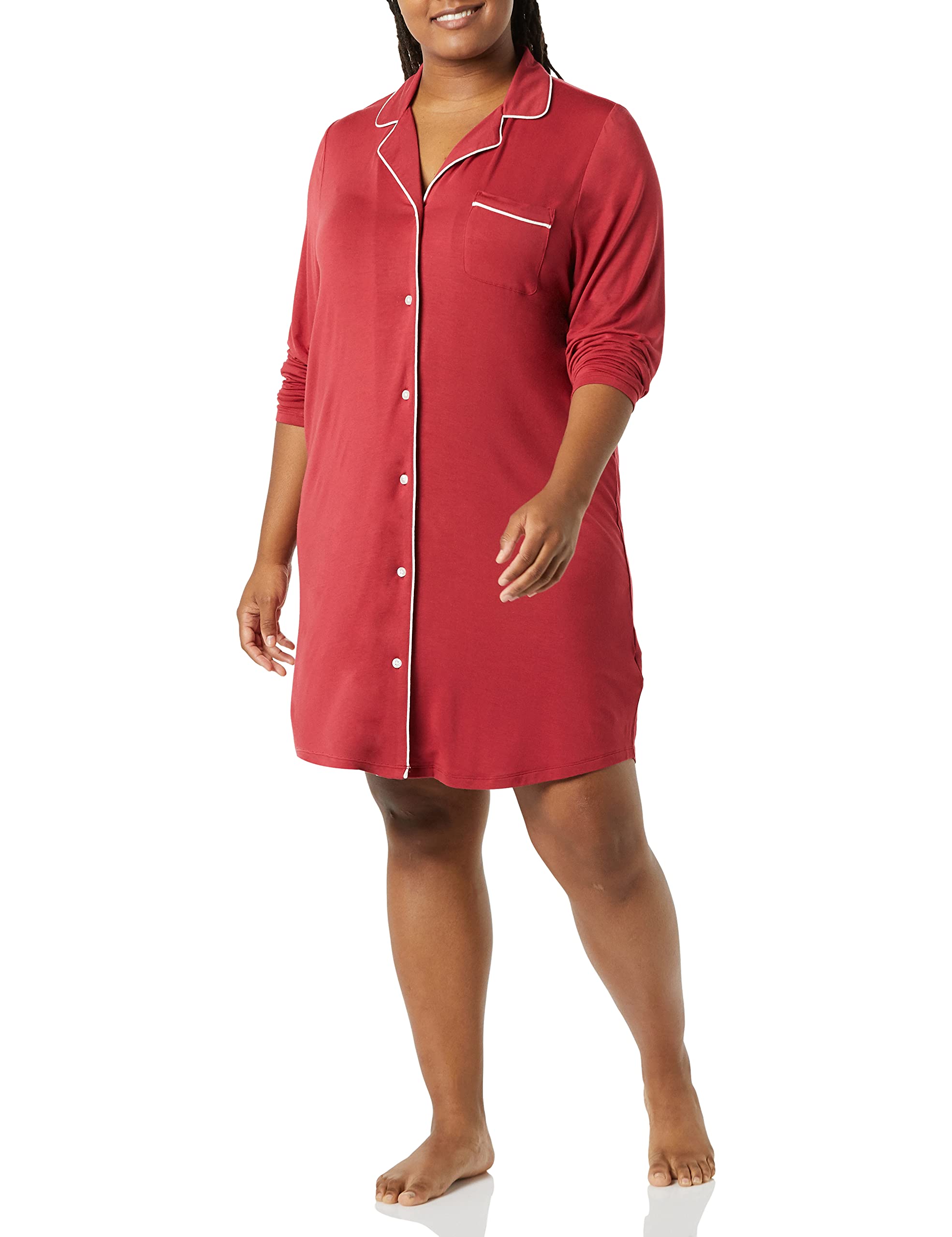Amazon Essentials Women's Piped Nightshirt - Soft Cotton Sleepwear for Women & Plus Size (Perfect for Lounge, Sleep & Relaxation at Home)