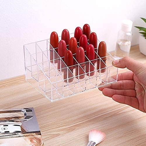 POPSHY 24-Slot Acrylic Lipstick Organizer - Clear Makeup Storage Box for Lipsticks, Cosmetics & Beauty Products - Perfect for Vanity, Dressing Table & Bathroom Organization