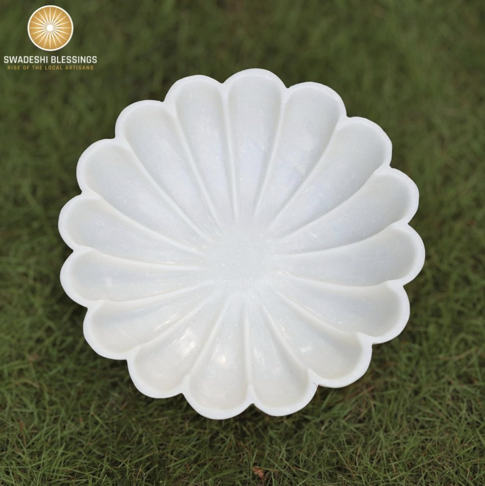 Handcrafted White Marble Decorative Bowl - 7 Inch Organic Modern Home Decor for Keys, Fruits & Rings | Scalloped Fluted Design for Living Room, Dining Table & Entryway | Elegant Ruffle Bowl for Wedding Gifts & Housewarming
