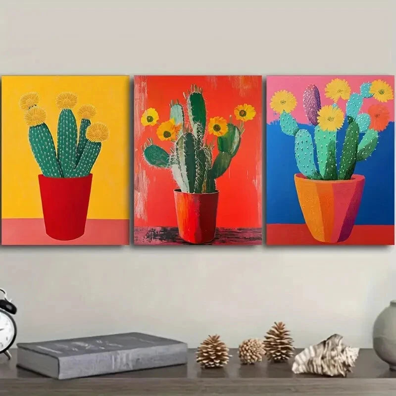 3-Piece Cactus Plant Art Print Poster Set - Framed Wall Canvas Decor 40x60cm (16x24in) | High Quality Australian Made Ready-to-Hang Wall Art for Living Room, Bedroom & Office Decor