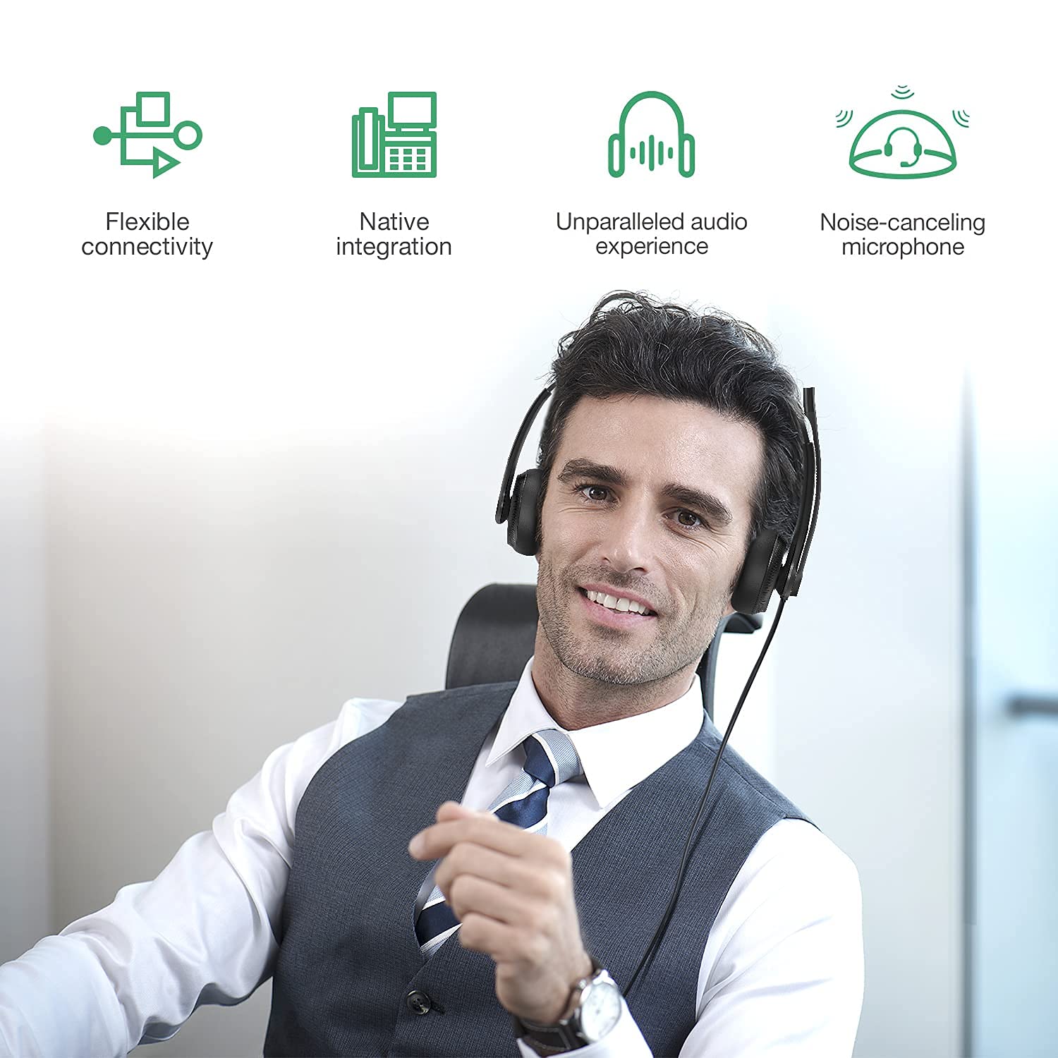 Yealink UH34 USB Headset with Noise Cancelling Microphone - Certified for Teams & Zoom - Lightweight 118g Wired Computer Headset with Soft Ear Cushions & Teams Button - Perfect for Remote Work, Online Meetings & Call Centers