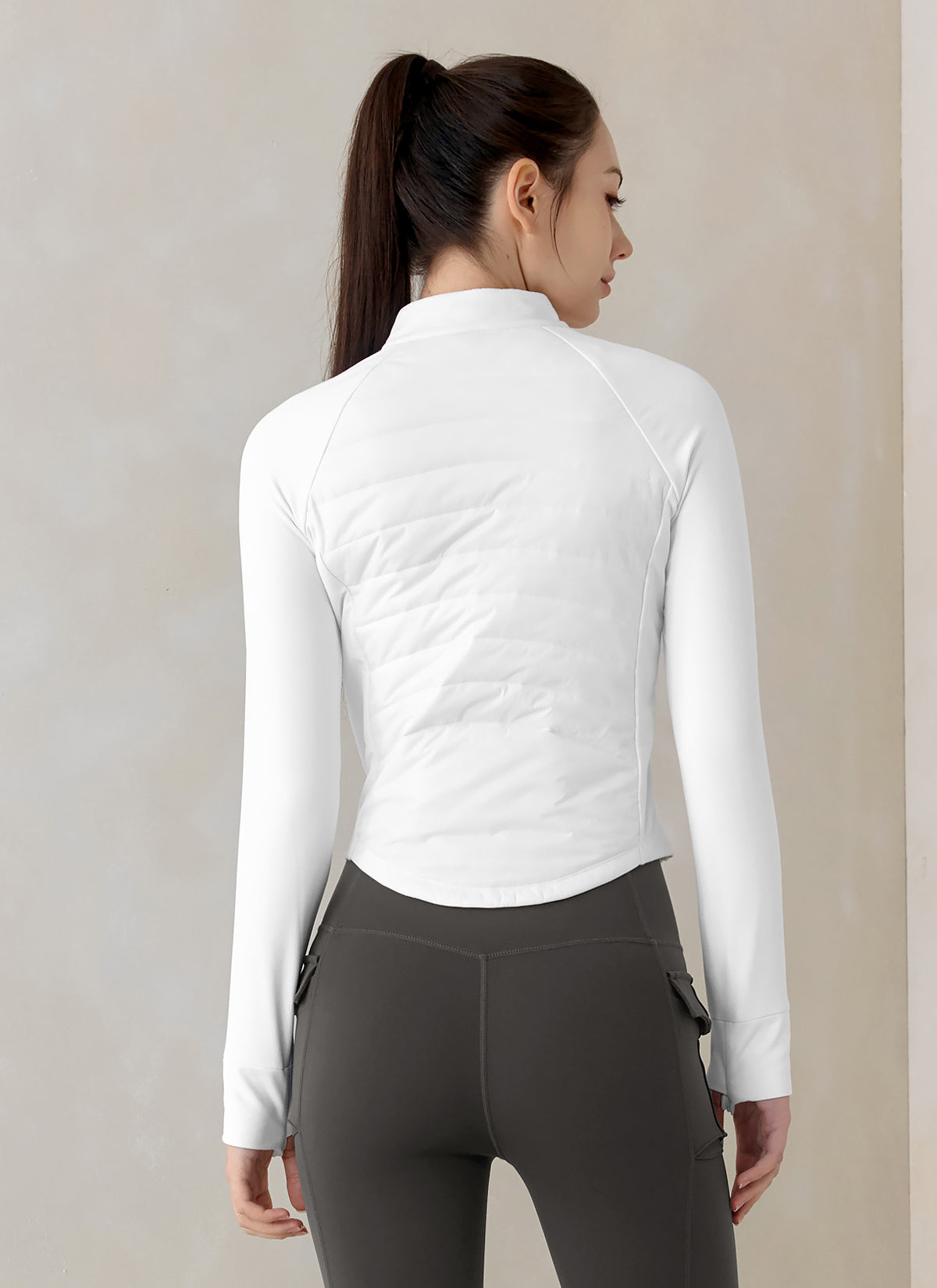 Lightweight Padded Mock Neck Jacket with Finger Hole - Comfortable & Stylish for Outdoor Activities, Hiking, and Casual Wear