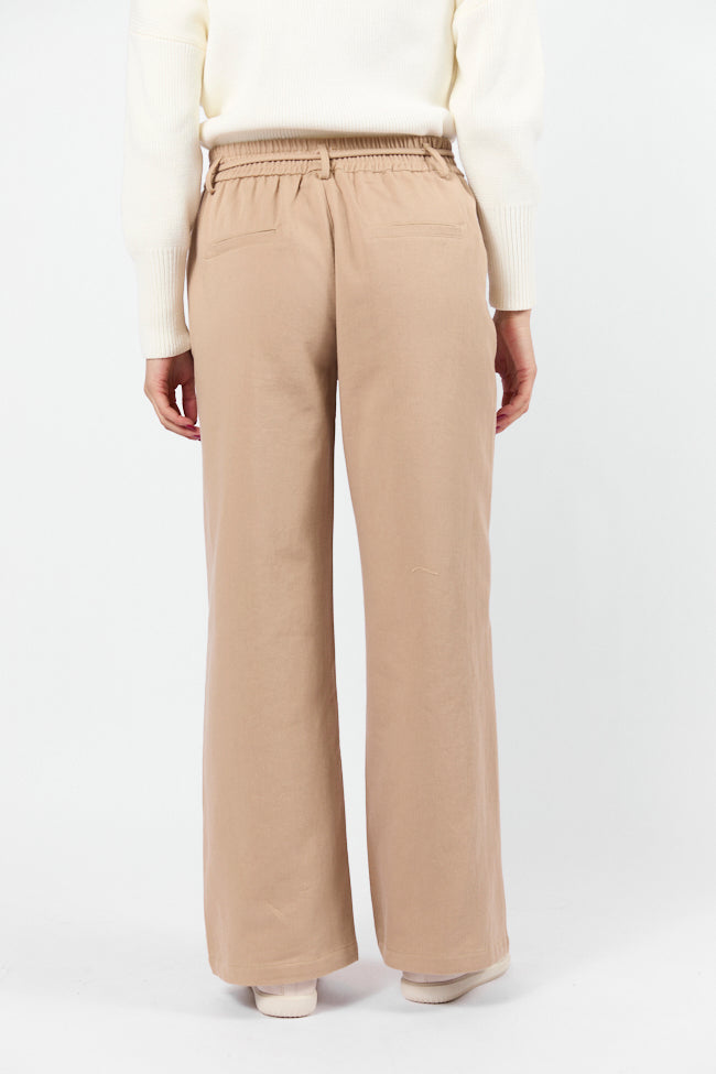 New Flow Khaki Pull-On Wide Leg Pants for Women - Comfortable High Waisted Elastic Waist Trousers - Perfect for Work, Travel & Casual Wear