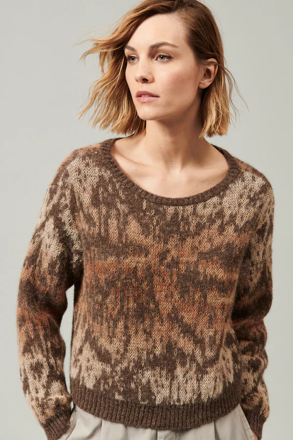 Soft & Warm Alpaca Mohair Yarn Sweater for Women - Cozy Crewneck Pullover in Mocha Brown | Perfect for Fall & Winter Outfits, Casual Wear & Holiday Gatherings