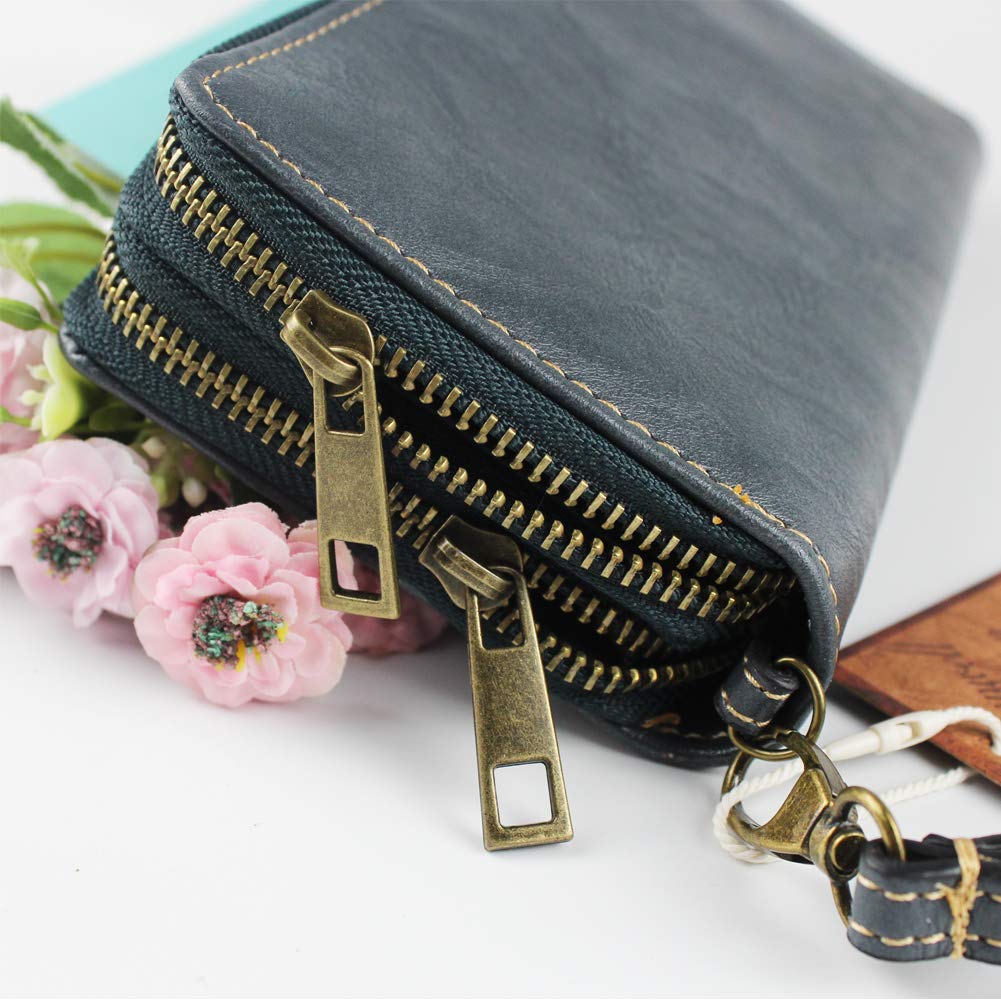 RFID Blocking Women's Long Clutch Wallet with Double Zipper & Hand Strap - Secure Card Holder for Cash, Coins, Bills & Smartphone (Lake Blue) | Perfect for Travel, Shopping & Everyday Use