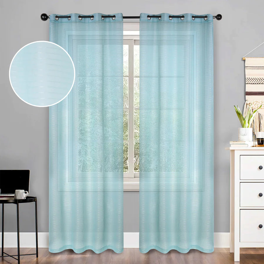 Jackson Striped Sheer Window Curtain Panels - Set of 2 Panels, Light Filtering Sheer Curtains for Living Room, Bedroom, Kitchen - 84 Inches Long, Soft & Airy Textured Fabric