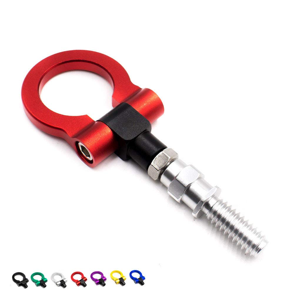 Universal Car Towing Hook - Heavy Duty Auto Trailer Ring with Red Finish - Perfect for Off-Roading, Camping & Emergency Vehicle Recovery